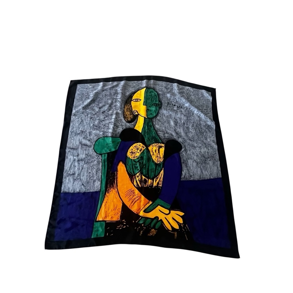 Silk Picasso Women Scarf 33” Square Hand Rolled Hem - Picture 4 of 4